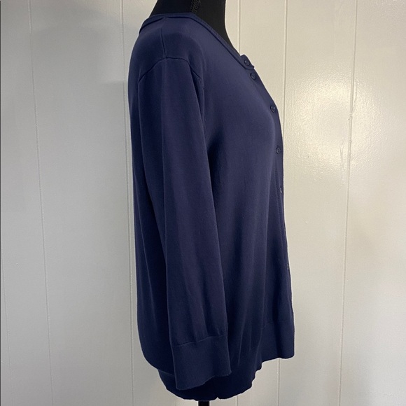 Ellen Tracy Cardigan 3/4 Sleeve Coastal Pearlized Button-Up Indigo Navy Size XL - Picture 6 of 9